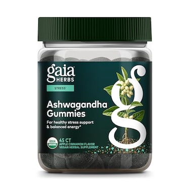 Gaia Herbs Organic Ashwagandha Gummies - Stress Support* - Made With Cinnamon &amp; Ginger - Gluten Free &amp; Vegan - 45 Count (15 Servings)