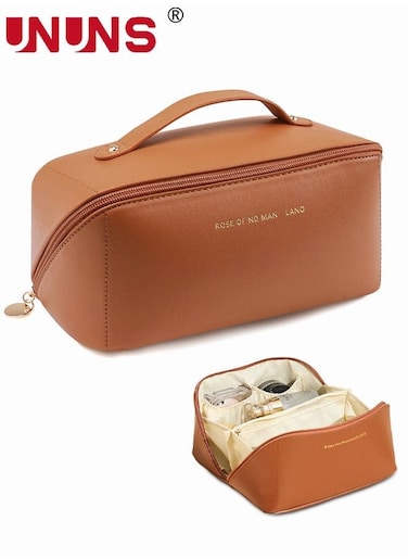Large-Capacity Travel Cosmetic Bag,Leather Makeup Bag,Waterproof Portable Cosmetic Bag For Women,Double-Layered Storage Toilet Bag