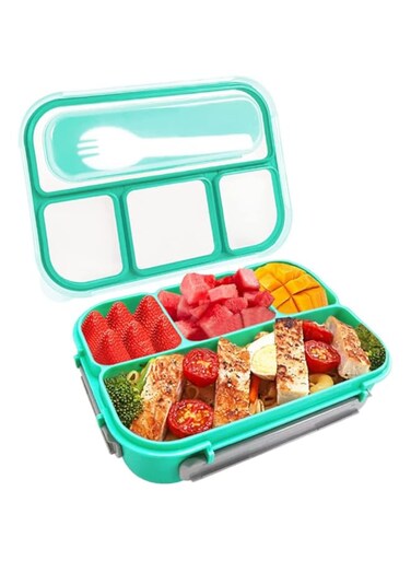 Oasisgalore Bento Lunch Box for Kids,4 Compartment Adults Lunch Box with Spoon,1300 ML Leak Proof Lunch Containers for School,Work and Travel,BPA Free(Green)