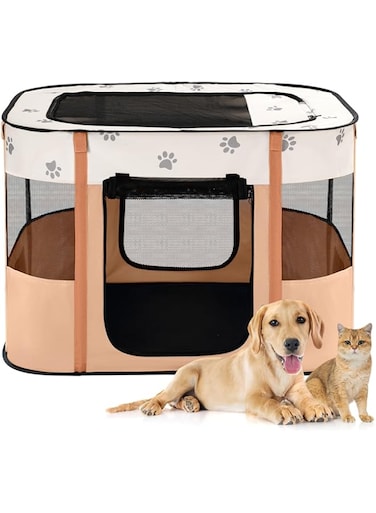 Avont Dog Cat Playpen Portable Pet Carrier Crate Foldable Rabbit Cage Shade Tent for Indoor Outdoor Enclosure -M Orange