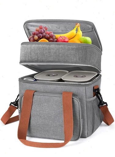 Waterproof Lunch Box Bag, Tiffin Bag-Lightweight Large, Insulated Oxford Cloth Fresh-keeping Bag for Office, School and Picnic (Grey)