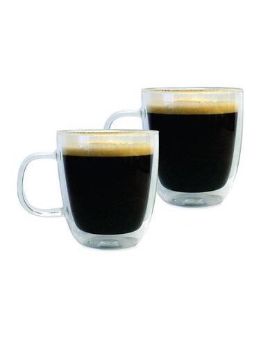 2-Piece Double Wall Glass Cup Set Clear 310ml