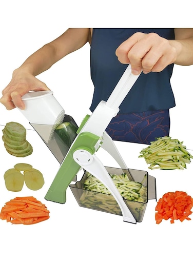 Cutter,Multifunctional Vegetable Slicer with Stainless Steel Blades, Manual Food Cutter for Chef and Household (Green)