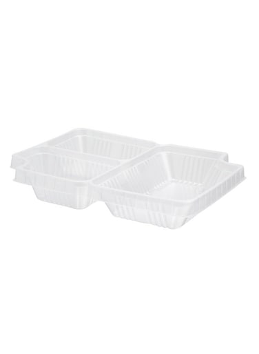TRAYS ONLY: Futura 13.5 Ounce Trays For Meal Prep Boxes, 100 Microwavable Trays For 34 Ounce Boxes - Boxes Sold Separately, 3 Compartments, Clear Plastic Food Trays