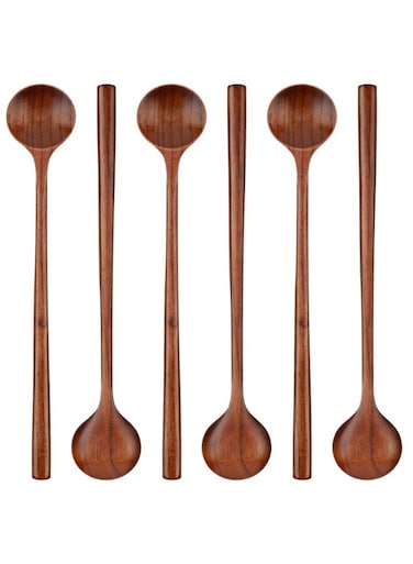 Pcs 11 inch Long Spoons Wooden Long Handle Round Spoons Korean Style Soup Spoons for Soup Cooking Mixing Stirring Kitchen Tools Utensils