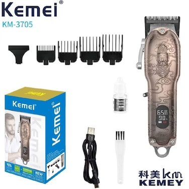 KEMEI KM-3705 Professional Hair Clipper with Trimmer - LCD Digital Display, Metal Body