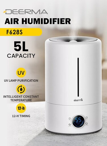 Cool Mist Purification Touch Display Smart Humidifier with Himidity Display UV Lamp Sterilization and 3 Mist Level for Home, Rooms &amp; Office white