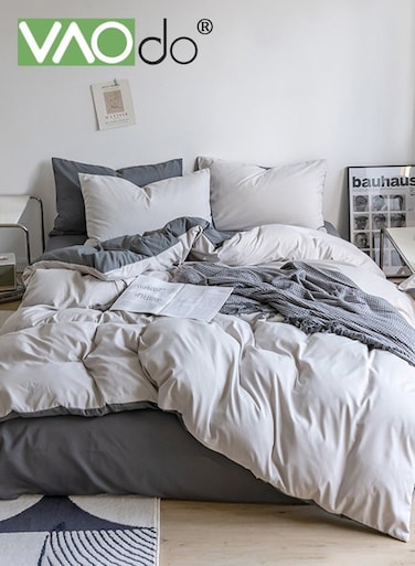 4PCS Bedding Set Queen Size Comforter Set Skin-Friendly Sheet Set Solid Color Breathable Double Side Duvet Cover Set 1.8M Bed 200*230CM