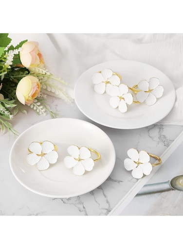 Napkin Rings, Table Alloy Petal Napkin, Buckle Napkin Ring, Flowers Dinner Tables Rings, Elegant Ornament, Table Setting Decoration for Wedding, Holiday, Party (White, 6PCS)