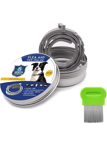 ALMEKAQUZ Flea Collar, Flea and Tick Collar for Dogs, Waterproof Dog Flea Collars with Adjustable One Size Fits All, Free Comb and Tick Removal Tool(Pack of 2, 8 Months Prevention)