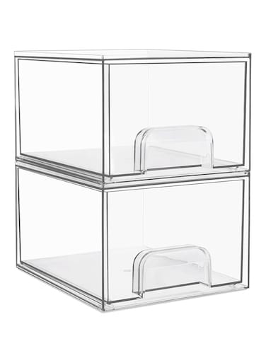 Vtopmart 2 Pack Clear Plastic Stackable Makeup Organizer Drawers, 4.4'' Tall Acrylic Bathroom Bins for Vanity, Undersink, Kitchen Cabinets, Pantry Organization and Storage