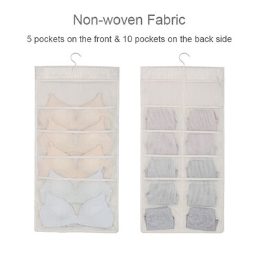 Mei Stylish Dual-Sided Hanging Closet Organizer &amp; Storage Pocket Bag &ndash; Space-Saving Solution for Clothes &amp; Accessories, Beige