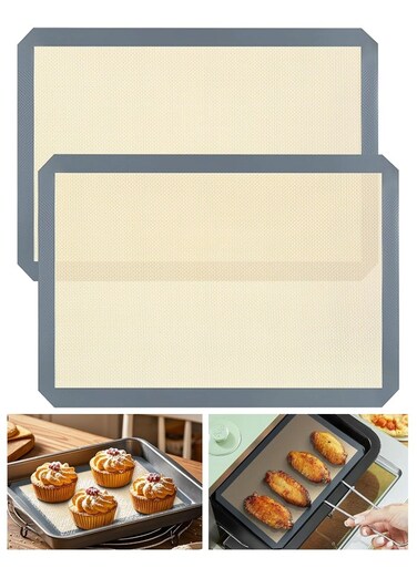 Pack Silicone Baking Mat, Reusable Silicone Baking Sheets for Oven, BPA Free Nonstick Bakeware Mats for Cookies, Macarons, Bread and Pastry(Grey)