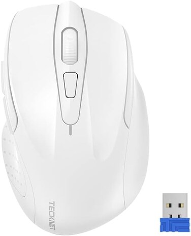 TECKNET Wireless Mouse, 2.4G Ergonomic Optical Mouse, Computer Mouse for Laptop, PC, Computer, Chromebook, Notebook, 6 Buttons, 24 Months Battery Life, 2600 DPI, 5 Adjustment Levels - White