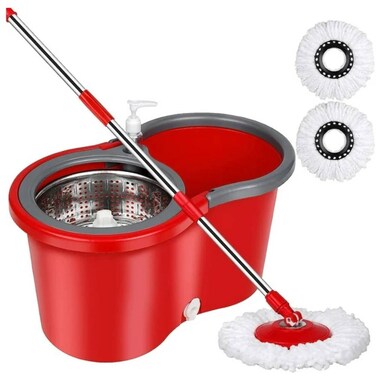 HYX Spin Mop And Bucket with Wringer Set, Floor Cleaning System, Easy Wring Foot Pedal, Stainless Steel Mop Handle