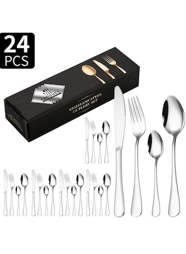 24-Piece Stainless Steel Cutlery Set &acirc;&euro;&ldquo; Silver Finish