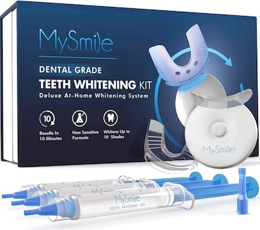 MySmile Teeth Whitening Kit with LED Light, 10 Min Non-Sensitive Fast Teeth Whitener with 3 Carbamide Peroxide Teeth Whitening Gel, Helps to Remove Stains from Coffee, Wines, Soda, Food
