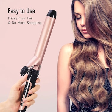 Curling Iron, Hair Curling Iron Curling Wand Set with Gloves, Temperature Adjustment, Auto Shut Off, Dual Voltage