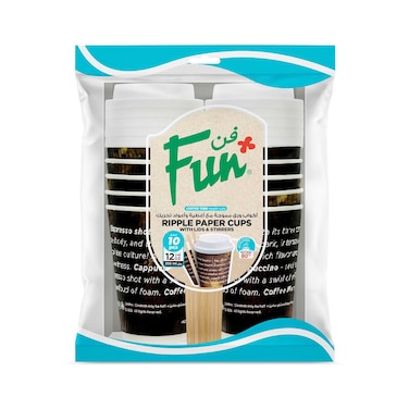 Fun Coffee Time Disposable Insulated Foam Cup With Lid Multicolour 340ml 10 PCS