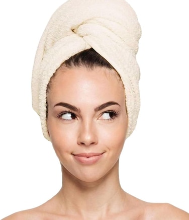 1CHASE&reg; 100% Cotton Terry Hair Towel Wrap التفاف منشفة الشعر, Bath Shower Head Towel Quick Magic Dryer (Vanilla)