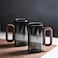1CHASE Smoky Grey Borosilicate Glass Mugs with Walnut Acacia Wooden Handle &ndash; 350ML (Set of 2)