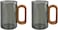 1CHASE Smoky Grey Borosilicate Glass Mugs with Walnut Acacia Wooden Handle &ndash; 350ML (Set of 2)