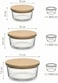 1CHASE Borosilicate Round Glass Food Storage Containers with Bamboo Lids, 3 Sizes 400ML 650ML 1000ML, Airtight BPA-Free Meal Prep &amp; Lunch Boxes, Reusable Plastic-Free Containers