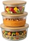 1CHASE Borosilicate Round Glass Food Storage Containers with Bamboo Lids, 3 Sizes 400ML 650ML 1000ML, Airtight BPA-Free Meal Prep &amp; Lunch Boxes, Reusable Plastic-Free Containers