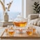 1CHASE Pumpkin Shape Borosilicate Glass Tea Set, 600ml Teapot with Glass Tea Warmer &amp; 6 Double Wall Cups (80ml), Heat Resistant Tea Maker Set for Loose Leaf &amp; Herbal Tea