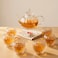 1CHASE Pumpkin Shape Borosilicate Glass Tea Set, 600ml Teapot with Glass Tea Warmer &amp; 6 Double Wall Cups (80ml), Heat Resistant Tea Maker Set for Loose Leaf &amp; Herbal Tea