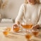 1CHASE Pumpkin Shape Borosilicate Glass Tea Set, 600ml Teapot with Glass Tea Warmer &amp; 6 Double Wall Cups (80ml), Heat Resistant Tea Maker Set for Loose Leaf &amp; Herbal Tea
