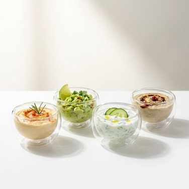 1CHASE Double Wall Borosilicate Salad, Pasta, Matcha, Rice, Soup Bowl, Hot And Cold Serving Bowls, Fruit Bowls, Set of 4 (100 ML)