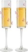 1CHASE Champagne Flute Glasses with Butterfly Design, 180ML Elegant Stemware Set of 2, Clear Glass Sparkling Wine &amp; Prosecco Glasses for Celebrations