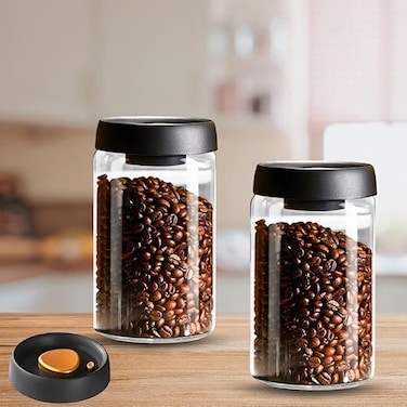 1CHASE Vacuum Sealed Borosilicate Glass Jars &ndash; 1200ML Airtight Food Storage Containers for Coffee, Tea, Nuts, Grains, Snacks (Set of 2)