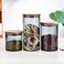 1CHASE Borosilicate Glass Storage Jar Smoky Grey - (Set of 3)   Airtight Food Container with Acacia Wooden Lid   Durable &amp; Stylish Kitchen Storage 600ML, 900ML, 1300ML