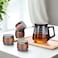 1CHASE Glass Tea Set &ndash; 500ml Smoky Grey Teapot with Walnut Handle &amp; Lid + 4pcs 130ml Cups, Heat-Resistant Tea Pot and Cup Set for Home &amp; Office