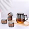 1CHASE Glass Tea Set &ndash; 500ml Smoky Grey Teapot with Walnut Handle &amp; Lid + 4pcs 130ml Cups, Heat-Resistant Tea Pot and Cup Set for Home &amp; Office