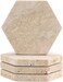 1CHASE Travertine Coasters Set of 4, Natural Marble Hexagon Drink Coasters, Absorbent Stone for Coffee Table, Dining Table &amp; Home D&eacute;cor