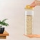 1CHASE Square Glass Storage Jars with Acacia Wood Lids &ndash; Set of 2 (1100ml) Airtight Food Storage Containers with Handles for Pantry, Pasta, Oats, Flour, Cookies, Coffee, Rice &amp; More
