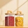 1CHASE Square Glass Storage Jars with Acacia Wood Lids &ndash; Set of 2 (1100ml) Airtight Food Storage Containers with Handles for Pantry, Pasta, Oats, Flour, Cookies, Coffee, Rice &amp; More