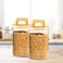 1CHASE Square Glass Storage Jars with Acacia Wood Lids &ndash; Set of 2 (1500ml) Airtight Pantry Containers with Handle Lids for Pasta, Oats, Flour, Cookies, Coffee, Rice &amp; More