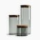 1CHASE Borosilicate Glass Storage Jar Smoky Grey 1300 ML - (Set of 2)   Airtight Food Container with Acacia Wooden Lid   Durable &amp; Stylish Kitchen Storage (Large)