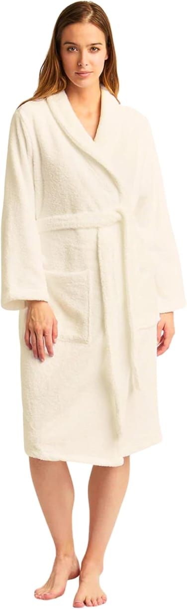 1CHASE Shawl Collar Bathrobe for Adults, Vanilla Off-White (S/M) &ndash; Luxury Cotton Hotel &amp; Spa Robe, Ultra Soft, Absorbent, Lightweight Unisex Dressing Gown