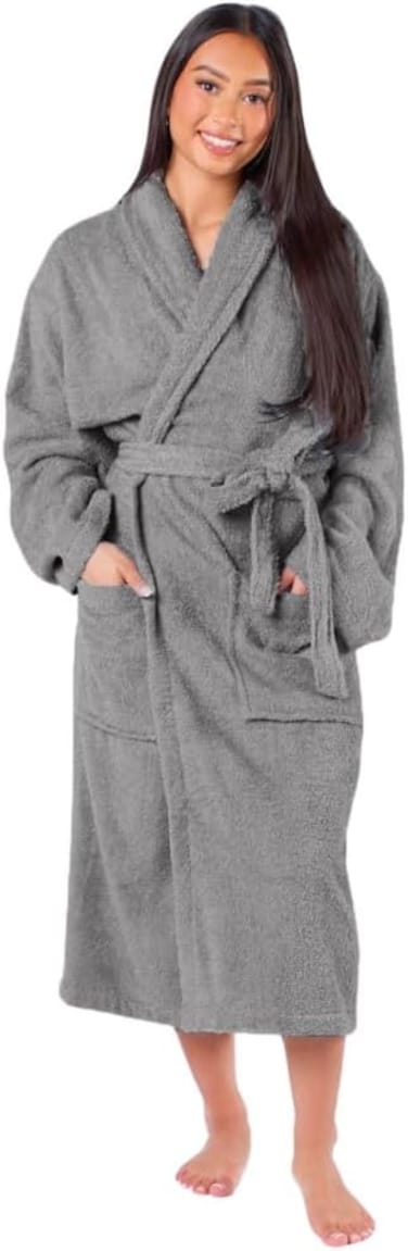 1Chase Luxury Cotton Bathrobe Ultra Soft, 100% Cotton Shawl Collar Robe for Men &amp; Women, Hotel &amp; Home Comfort (L/XL), Grey