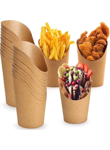 Sunscreen 50 Pieces French Fry Cups Holder Charcuterie Cups Disposable Snack Cups Take-out Party Baking Supplies Popcorn Boxes Paper Cones for Wedding Birthday Party Baby Shower (14oz), Brown