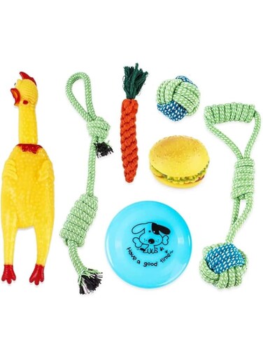 Mumoo Bear Dog Rope Toy Ball Toys Set Chew Teething Flying Disc for Small Medium and Large Squeak