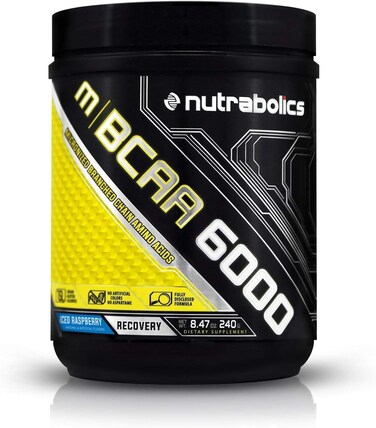 Nutrabolics m/BCAA 6000 Micronized Amino Acids, 240g (30 Servings), Raspberry Flavor With 3000mg L-Leucine