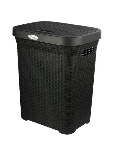 Esqube Laundry Basket, Black with Lid, 50L Capacity