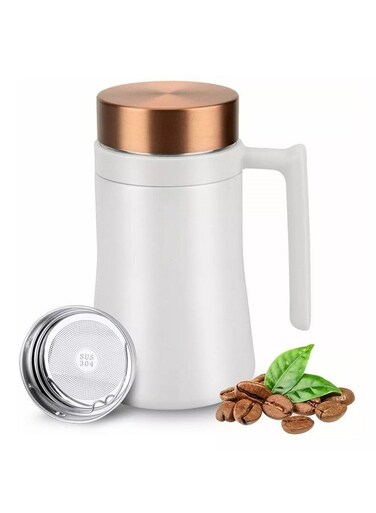 Mugs,Thermos Stainless Steel Vacuum Insulated Steel Mug, Travel Mug, Thermos Mug, Portable Drinking Cup,Insulated Tumbler,Travel Coffee Mug, 480ml Insulated Beverage Cup With Leakproof Lid, Long Lasting Coffee Tumbler with Handle-White