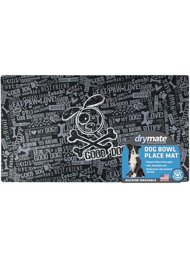 Drymate Cross Bones Dog Black Bowl Place Mat, Large (16 X 28 Inches)